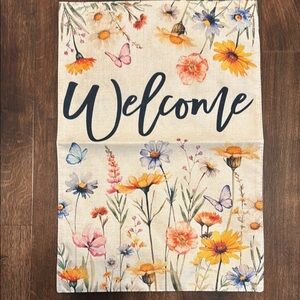 Vibrant Yellow and Orange Garden Flag with Whimsical Floral Design NWT